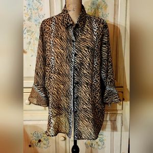 Cassee's sheer women's Blouse Leopard print, Size 3X